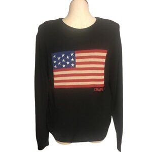 Chaps American Flag Knit Crew Neck Sweater Navy Blue Medium X Large NWT